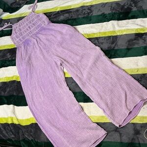 Women’s Lavender Wide-Leg Smocked Waist Jumpsuit Pants with pockets Size S